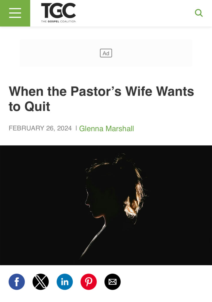 Silhouette of a woman in profile against a dark background, representing emotional struggle and burnout, from the article “When the Pastor’s Wife Wants to Quit” by Glenna Marshall on The Gospel Coalition.